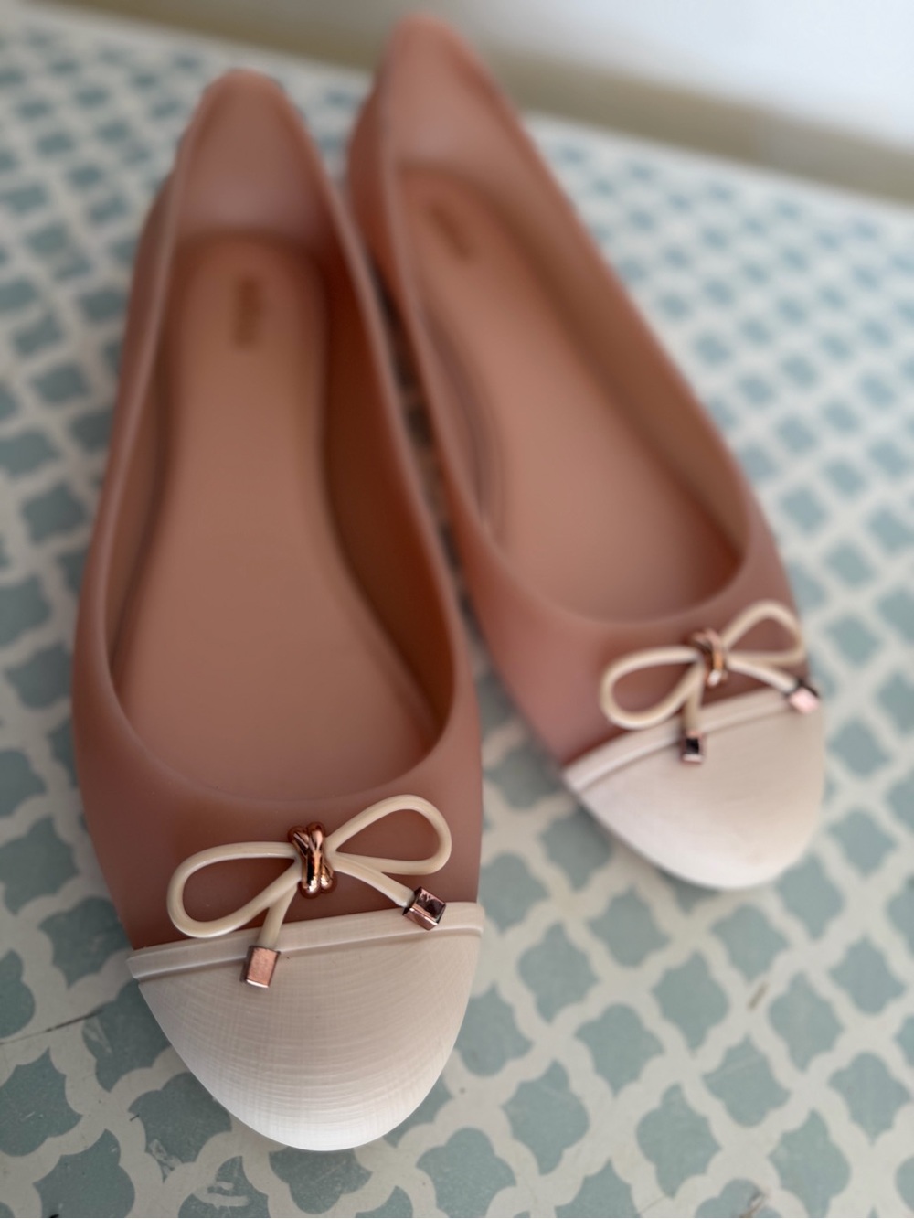 Melissa Blush Pink Flats with Ivory Cap Toe and Bow